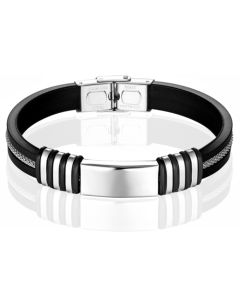 LGT Jewels Siliconen armband Graveer Plaatje RVS Zilverkleurig Zwart