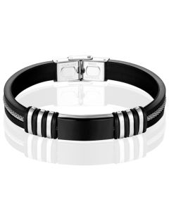 LGT Jewels Siliconen armband Graveer Plaatje RVS Zwart