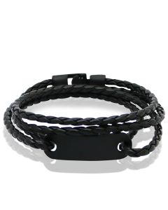 LGT Jewels Wrap armband Zwart Gevlochten leer Schuifgesp - 19.5cm