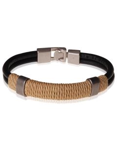 LGT Jewels zwarte leren armband Heren Geel Touw- 21.5cm