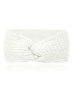 LGT JWLS Dames Hoofdband - Wit, Katoen met Fleece Voering, Gebreid met Lijnen en Voorzien van Knoop