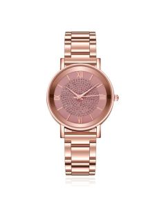 LGT JWLS Dameshorloge - Roman Numeral, Roestvrijstalen Band, Roze Wijzerplaat