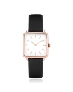LGT JWLS Dameshorloge 'Square' - Zwart Lederen Band, Wit Uurwerk, Rose Gouden Kast