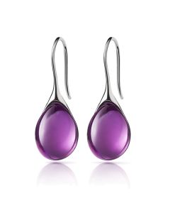 LGT JWLS Druppel Oorbellen voor Dames - Zilverkleurig met Paarse Zirkonia Druppelstenen