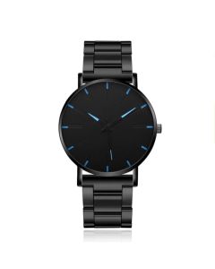 LGT JWLS Herenhorloge - Extra Plat Quartz Uurwerk - All Black met Blauwe Accenten