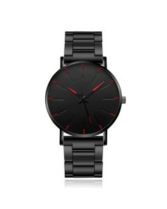 LGT JWLS Herenhorloge - Extra Plat Quartz Uurwerk - All Black met Rode Accenten