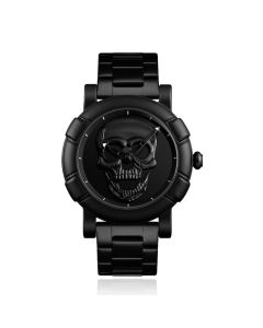 LGT JWLS Herenhorloge '3D Skull Zwart' - Zwarte Band en Behuizing