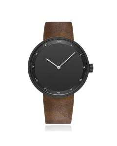 LGT JWLS Herenhorloge met Bruine Leren Band, Zwart Wijzerplaat en Zwarte Behuizing