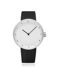 LGT JWLS Herenhorloge met Witte Wijzerplaat, Zilverkleurige Behuizing en Zwarte Lederen Band