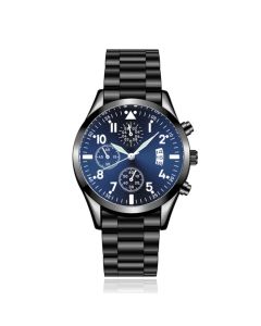LGT JWLS Herenhorloge met Zwarte Metalen Band - Blauw Uurwerk