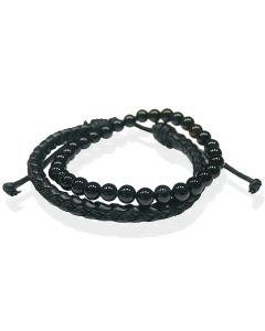 LGT JWLS Natuursteen en Leren Armbandenset - Zwart - Heren Sieraden - Agaat en Leder - voor Mannen