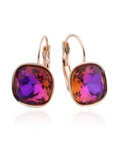 LGT JWLS Oorbellen Dames met Multicolor 1 Glassteen in Afgerond Vierkant en Roségouden Laag