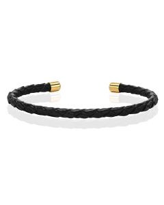 LGT JWLS Smalle Dames Armband van Zwart Leer met Gouden Dopjes