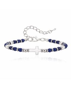 LGT JWLS Stalen Kralenarmband Kruis Lapis Lazuli