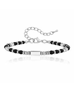 LGT JWLS Stalen Kralenarmband Zwarte Agaat Met Balkje