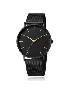 LGT JWLS Vintage Herenhorloge - Luxe Meshband - Zwart met Gouden Wijzers - Zwarte Wijzerplaat