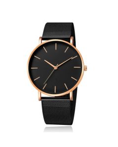 LGT JWLS Vintage Herenhorloge - Luxe Meshband - Zwart met Roségouden Behuizing - Zwarte Wijzerplaat