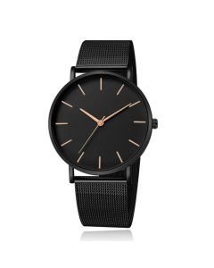 LGT JWLS Vintage Herenhorloge - Zwarte Band en Behuizing - Rose Goud Wijzers - Zwarte Wijzerplaat