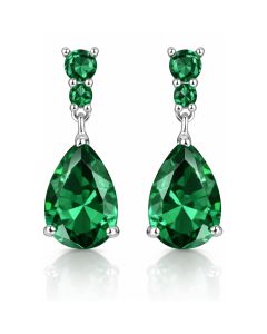 LGT JWLS Zilverkleurige Druppel Oorbellen met Groene Zirkonia