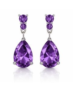 LGT JWLS Zilverkleurige Druppel Oorbellen met Paarse Zirkonia