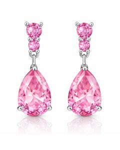 LGT JWLS Zilverkleurige Druppel Oorbellen met Roze Zirkonia