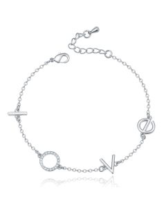 LOVE Damesarmband Zilverkleurig met Zirkonia Verstelbaar