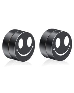 Magnetische heren oorbellen LGT Jewels Smiley Zwart 8mm