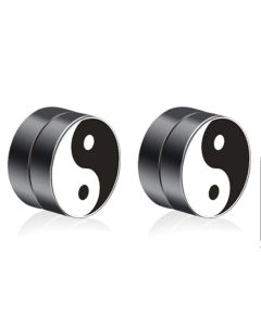 Magnetische heren oorbellen LGT Jewels Yin Yang Zwart 8mm