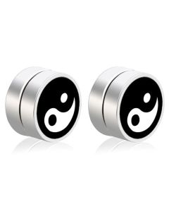 Magnetische heren oorbellen LGT Jewels Yin Yang Zwart Zilverkleurig 8mm