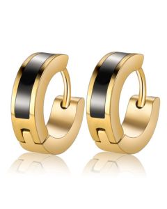 Mannen oorringen edelstaal goudkleurig met zwarte lijn