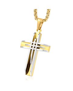 Mannen Venetiaanse Schakelketting met Zilver en Goudkleurig Kruis