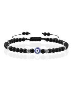 Memphis Evil Eye Armband met mat zwarte Agaat Kralen