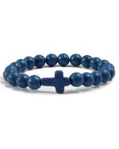 Memphis Kralen Armband met Natuursteen Kruis - Donkerblauw