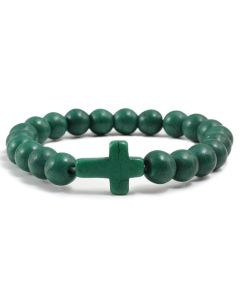 Memphis Kralen Armband met Natuursteen Kruis - Donkergroen