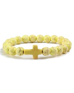 Memphis Kralen Armband met Natuursteen Kruis - Geel