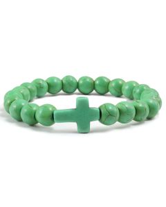 Memphis Kralen Armband met Natuursteen Kruis - Groen