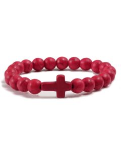 Memphis Kralen Armband met Natuursteen Kruis - Rood