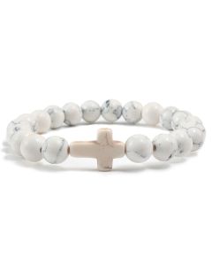 Memphis Kralen Armband met Natuursteen Kruis - Wit