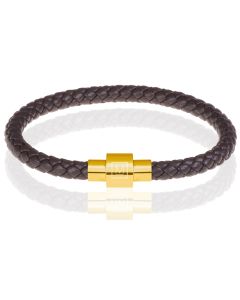 Memphis armband leer met edelstaal Donkerbruin Goudkleurig