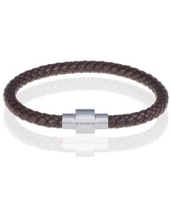 Memphis armband leer met edelstaal Donkerbruin Zilver