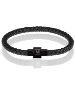 Memphis armband leer met edelstaal Zwart