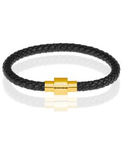 Memphis armband leer met edelstaal Zwart Goudkleurig