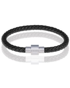 Memphis armband leer met edelstaal Zwart Zilver