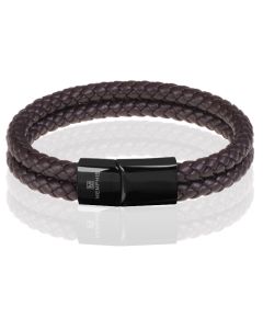 Memphis dubbele leren armband Donkerbruin Zwart
