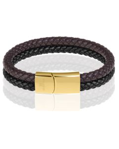 Memphis Dubbele leren armband Duo Color Goudkleurig