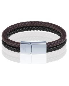 Memphis Dubbele leren armband Duo Color Zilver Zwart Bruin