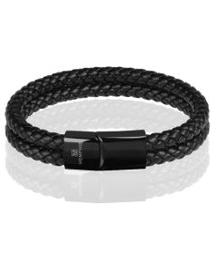 Memphis dubbele leren armband Zwart