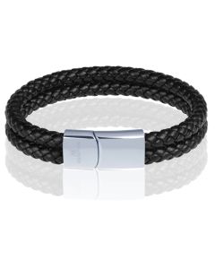 Memphis dubbele leren armband Zwart Zilver