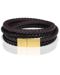Memphis dubbele wrap armband duo Leer Bruin Zwart Goudkleurig
