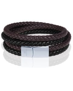 Memphis dubbele wrap armband Duo Leer Bruin Zwart Zilver